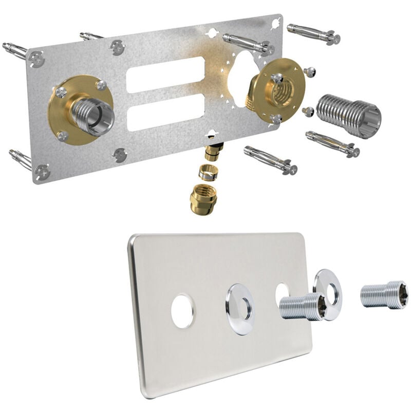 Sortie de cloison Robifix (Douche/Bain Douche) entraxe 150mm - plaque de finition - per Ø16- raccord à compression Femelle 1/2' (15/21)