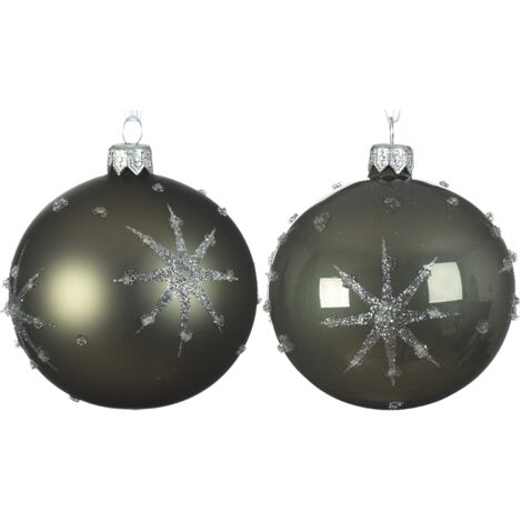 Sortierte moosgrüne Weihnachtskugel mit geprägtem Stern Ø 8 cm