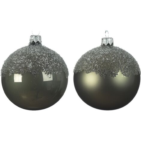 Sortierte moosgrüne Weihnachtskugel mit glitzernder Spitze Ø8 cm