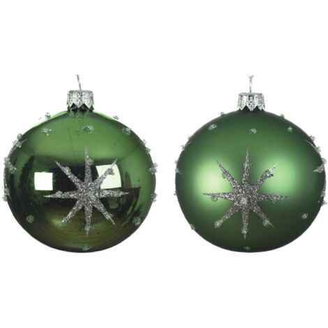 Sortierte Weihnachtskugel in Mistelgrün mit geprägtem Stern Ø 8 cm