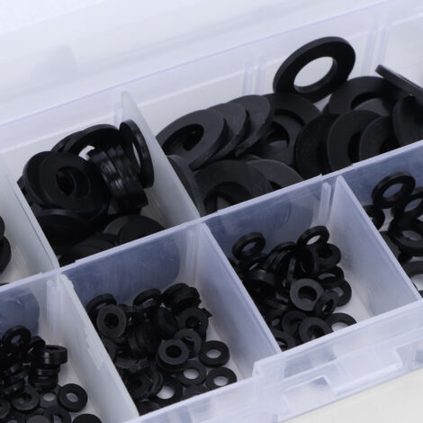 Sortiment an Nylon-Flachscheiben M2 bis M8 – 250 Stück, schwarz