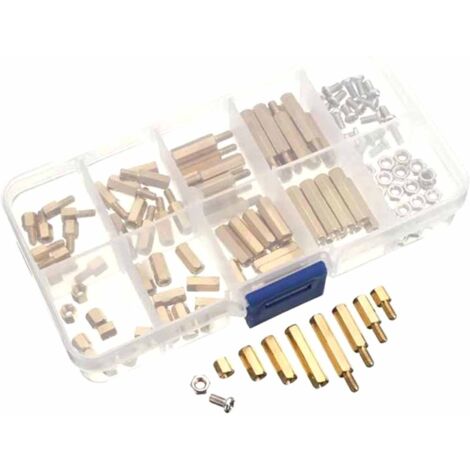 Sortimentssatz mit 120 Messing-Sechskantschrauben, Muttern und Distanzstücken, M3-Außen-/Innengewinde, für die Reparatur und Überholung von Leiterplatten.