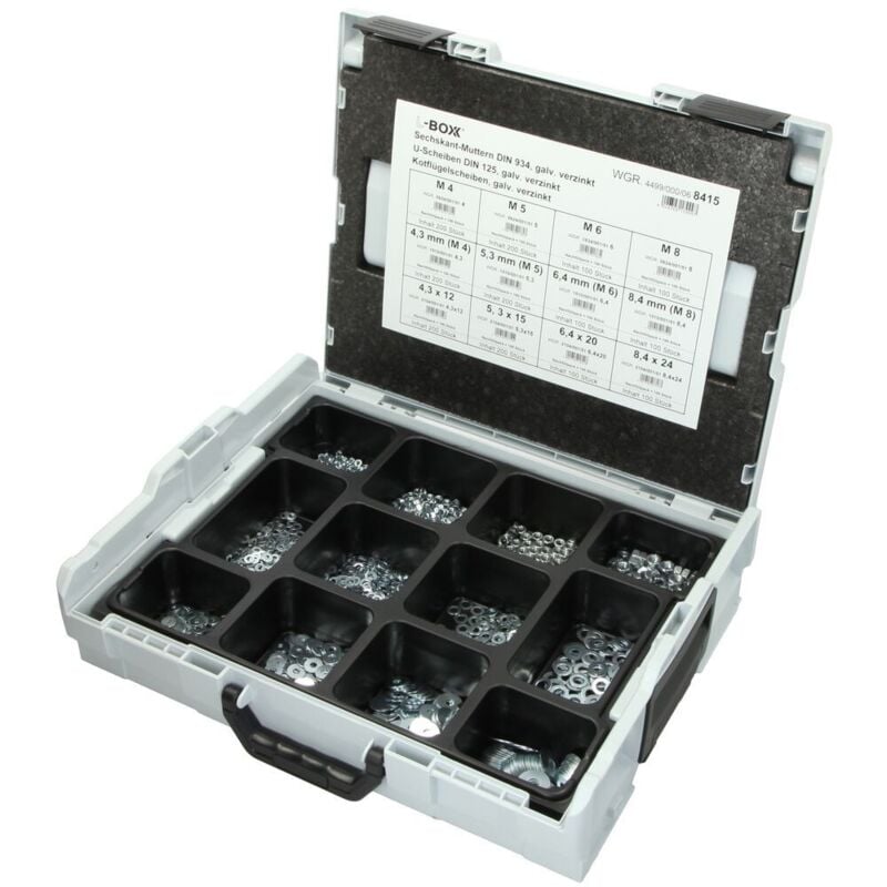 Sortimo L-Boxx équipée d'écrous six-pans et de rondelles