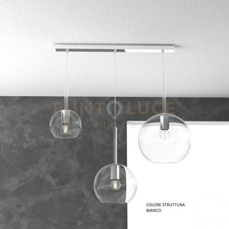 SOSP. BIANCO RETTANGOLARE 3 LUCI VETRI (1 X GRANDE+ 1 X MEDIO+ 1 X PICCOLO)TUTTI TRASPARENTE 1155BI-S3 RMIX-TR