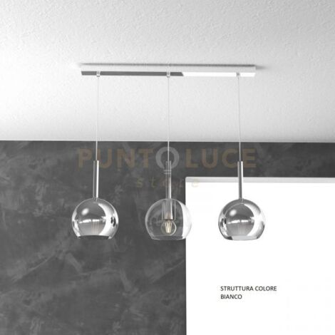 SOSP. BIANCO RETTANGOLARE 3 LUCI VETRI TUTTI PICCOLO (1X TRASPARENTE + 2X CROMO) 1155BI-S3 RP-TC