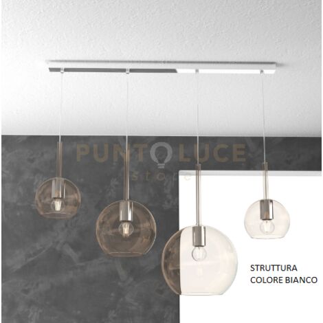 SOSP. BIANCO RETTANGOLARE 4 LUCI VETRI (1 GRANDE+1 MEDIO+2 PICCOLO) TUTTI AMBRA 1155BI-S4 RMIX-AM