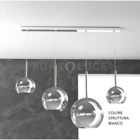 SOSP. BIANCO RETTANGOLARE 4 LUCI VETRI (1 GRANDE+1 MEDIO+2 PICCOLO) TUTTI CROMO 1155BI-S4 RMIX-CR