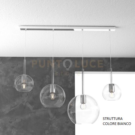 SOSP. BIANCO RETTANGOLARE 4 LUCI VETRI (1 GRANDE+1 MEDIO+2 PICCOLO) TUTTI TRASPARENTI 1155BI-S4 RMIX-TR