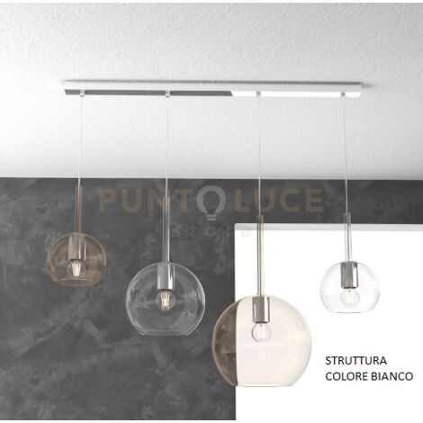 SOSP. BIANCO RETTANGOLARE 4 LUCI VETRI (1 GRANDE AM+1 MEDIO TR +2 PICCOLO(1X TR+1X AM) 1155BI-S4 RMIX-TA