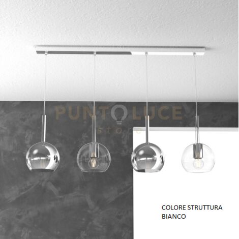 SOSP. BIANCO RETTANGOLARE 4 LUCI VETRI TUTTI PICCOLO (2 X TRASPARENTE + 2 X CROMO) 1155BI-S4 RP-TC