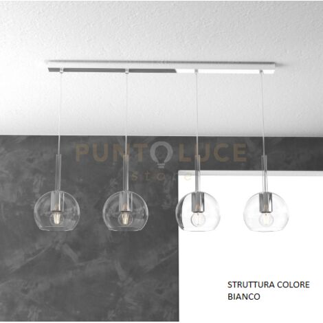 SOSP. BIANCO RETTANGOLARE 4 LUCI VETRI TUTTI PICCOLO TRASPARENTE 1155BI-S4 RP-TR
