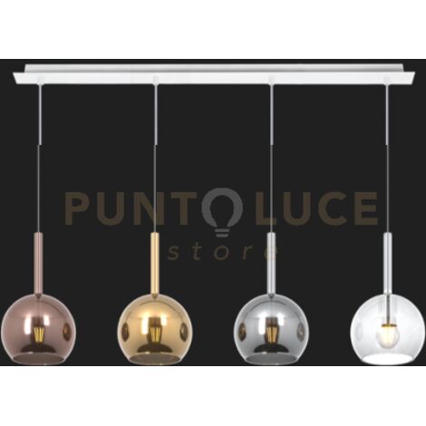 SOSP. BIANCO RETTANGOLARE 4 LUCI VETRI TUTTI PICCOLO TRASPARENTE CROMO ORO AMBRA 1155BI-S4 RP-MC