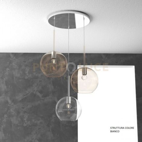 SOSP. BIANCO TONDA 3 LUCI VETRI TUTTI GRANDE (1 X TRASPARENTE + 2 X AMBRA) 1155BI-S3 TG-TA