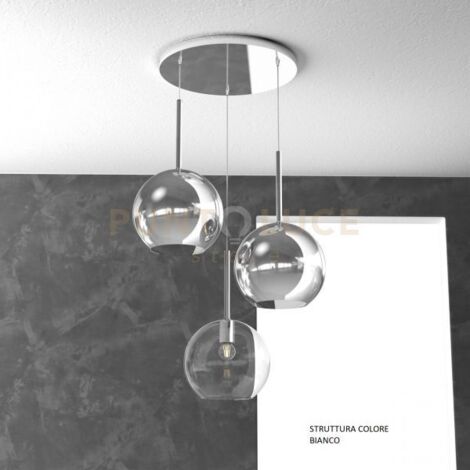 SOSP. BIANCO TONDA 3 LUCI VETRI TUTTI GRANDE (1 X TRASPARENTE + 2 X CROMO) 1155BI-S3 TG-TC