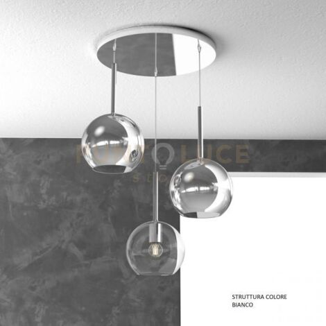 SOSP. BIANCO TONDA 3 LUCI VETRI TUTTI MEDIO (1 X TRASPARENTE + 2 X CROMO) 1155BI-S3 TM-TC