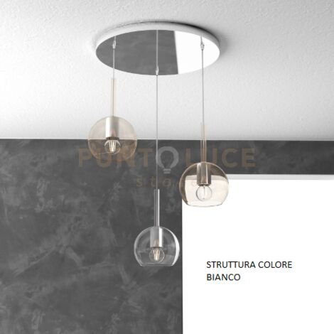 SOSP. BIANCO TONDA 3 LUCI VETRI TUTTI PICCOLO (1 X TRASPARENTE + 2 X AMBRA) 1155BI-S3 TP-TA