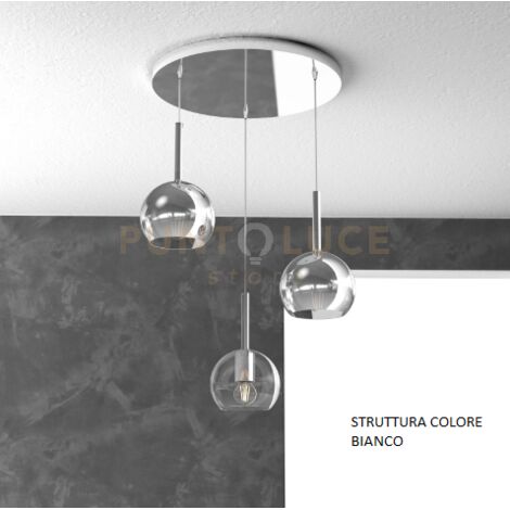 SOSP. BIANCO TONDA 3 LUCI VETRI TUTTI PICCOLO (1 X TRASPARENTE + 2 X CROMO) 1155BI-S3 TP-TC