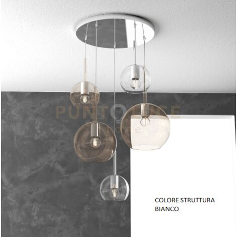 SOSP. BIANCO TONDA 5 LUCI VETRI (1 GRANDE AM+1 MEDIO AM+3 PICCOLO (1X AM+2X TR)) 1155BI-S5 TMIX-TA