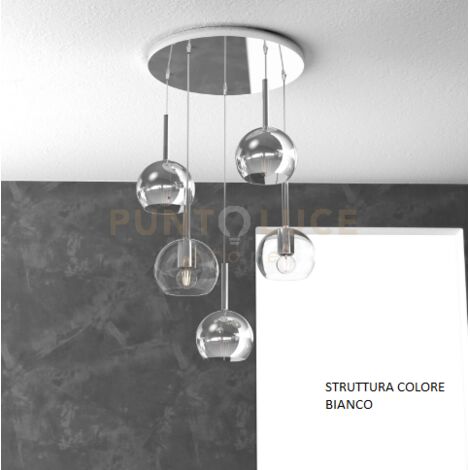 SOSP. BIANCO TONDA 5 LUCI VETRI TUTTI PICCOLO (2X TR+ 3X CR) 1155BI-S5 TP-TC