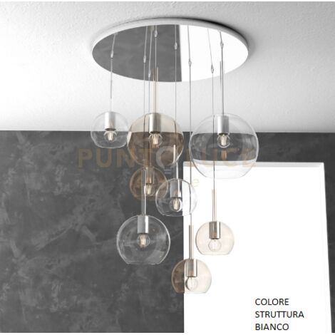 SOSP. BIANCO TONDA 8 LUCI VETRI (1 GRANDE TR+1 MEDIO AM+1 MEDIO TR +5 PICCOLO (3 X AM+2 X TR)) 1155BI-S8 TMIX-TA