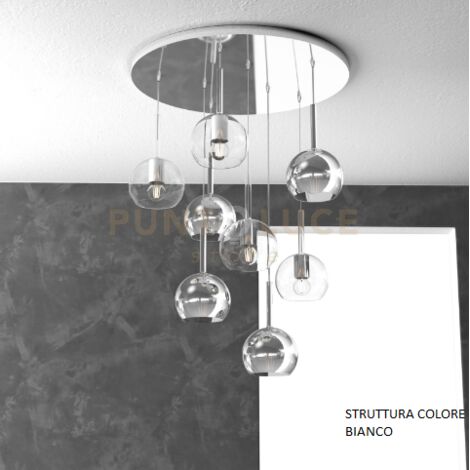 SOSP. BIANCO TONDA 8 LUCI VETRI TUTTI PICCOLO (4X TR+ 4X AM) 1155BI-S8 TP-TA