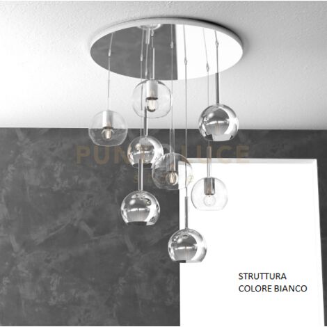 SOSP. BIANCO TONDA 8 LUCI VETRI TUTTI PICCOLO (4X TR+ 4X CR) 1155BI-S8 TP-TC