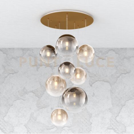 SOSP. OTTONE SAT. 8 LUCI TONDA VETRI (5 PICCOLI (3XAM+2XBR)+2 MEDI (1XAM+1XBR)+1 GRANDE BR) 1194OS-S8 TMIX-AB
