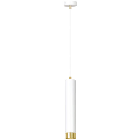 Sospensione 1 Luce Brunilde In Acciaio Bianco Con Tubolare In Bianco E Oro