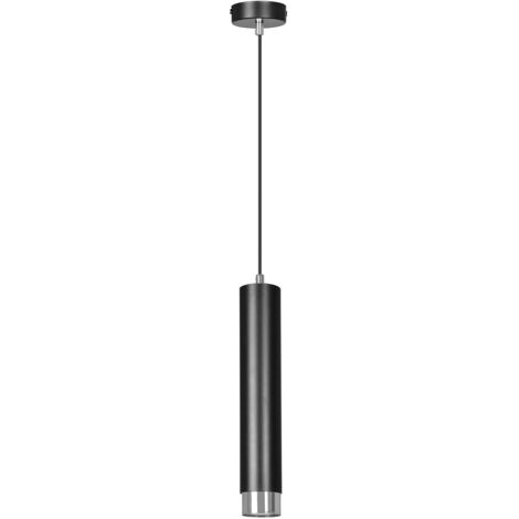Sospensione 1 Luce Brunilde In Acciaio Nero Con Tubolare In Nero E Cromo