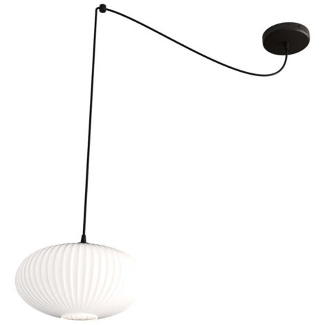 Sospensione 1 Luce Elios In Acciaio Nero Paralume Plissettato Bianco