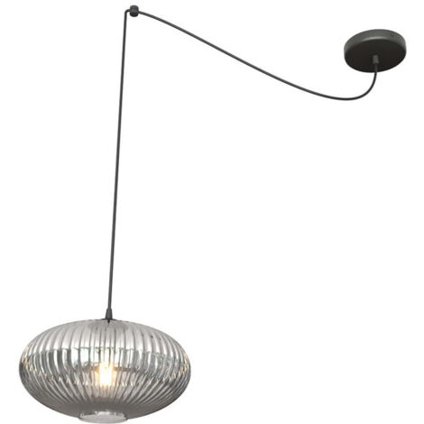 Sospensione 1 Luce Elios In Acciaio Nero Paralume Plissettato Fumè