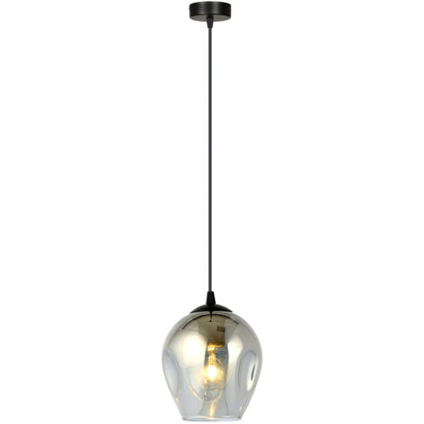 Sospensione 1 Luce Fuxi In Acciaio Nero E Vetro Fumè