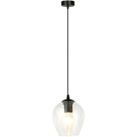 Sospensione 1 Luce Fuxi In Acciaio Nero E Vetro Trasparente