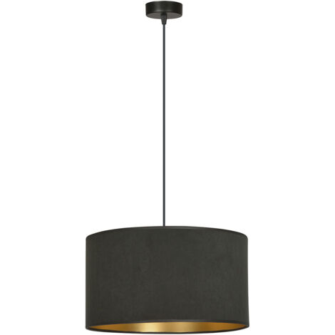 Sospensione 1 Luce Ganesha In Acciaio Nero E Paralume In Tessuto Nero