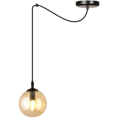 Sospensione 1 Luce Ginevra In Acciaio Nero Con Cavo Lungo E Vetro Ambra