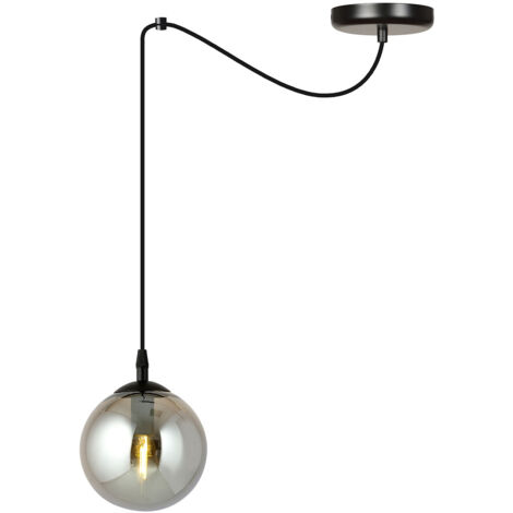 Sospensione 1 Luce Ginevra In Acciaio Nero Con Cavo Lungo E Vetro Fumè