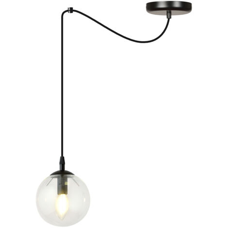 Sospensione 1 Luce Ginevra In Acciaio Nero Con Cavo Lungo E Vetro Trasparente