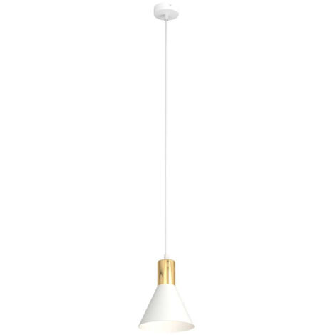 Sospensione 1 Luce Heimdall In Acciaio Bianco Con Paralume A Cono Bianco E Oro