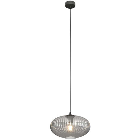 Sospensione 1 Luce Iris In Acciaio Nero Paralume Plissettato Fumè