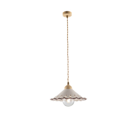 Sospensione 1 Luce Osteria In Ferro Avorio Decapè E Coppa In Ceramica Decorata