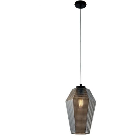 Sospensione 1 Luce Prisma In Ferro Laccato Bianco E Vetro Grigio Specchiato