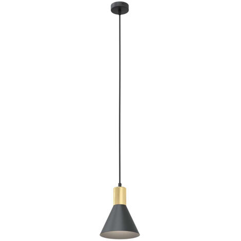 Sospensione 1 Luce Rosa In Acciaio Nero Con Paralume A Cono Nero E Oro