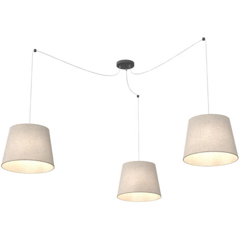 Sospensione 3 Luci Ascot Con Fermacavi E Paralumi Beige