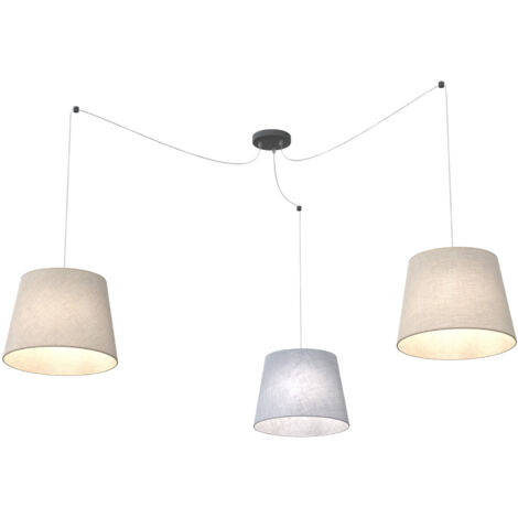 Sospensione 3 Luci Ascot Con Fermacavi E Paralumi Grigio E Beige