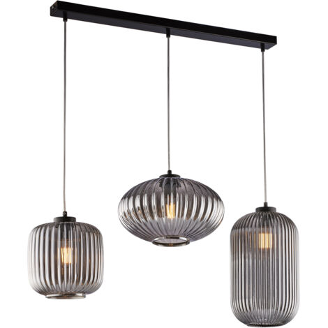 Sospensione 3 Luci Glamour Con Binario E Vetro Soffiato Grigio Specchiato