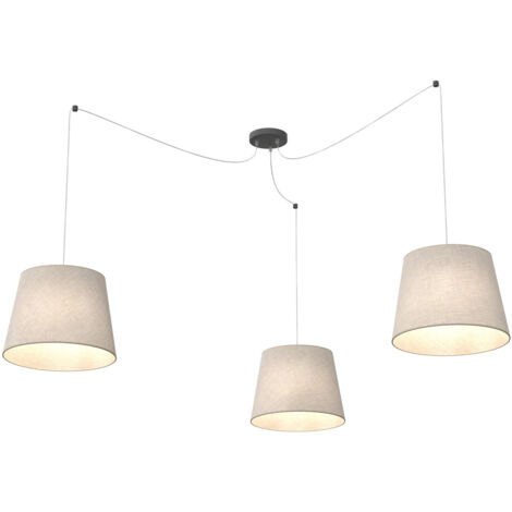 Sospensione 3 Luci Iside Con Fermacavi E Paralumi Beige