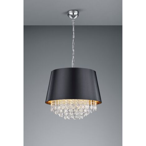 Sospensione 3 Luci Loreley Nero Oro e Pendagli Decorativi Trio Lighting