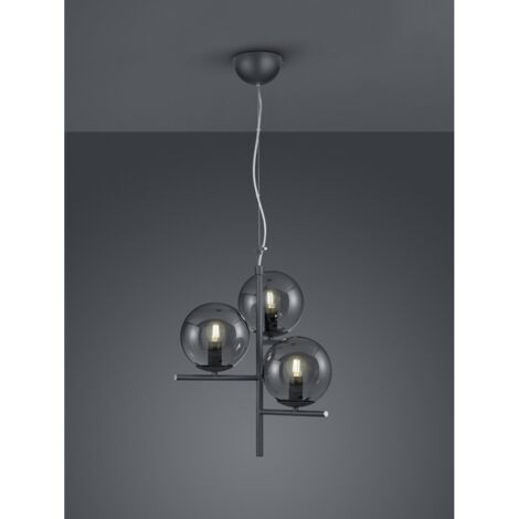 Sospensione 3Luci Sfere Vetro Fumé Antracite Ø40 cm Pure Trio Lighting