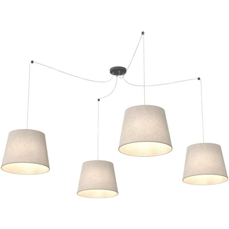 Sospensione 4 Luci Ascot Con Fermacavi E Paralumi Beige