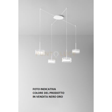 Sospensione Aere in alluminio colore oro e nero 4 luci a LED 14W 4480LM - 3000K diffusore in vetro dimmerabile